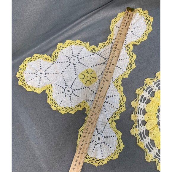 Vintage Yellow & White Crochet Doilies Set - Handmade Home Decor - Picture 9 of 11